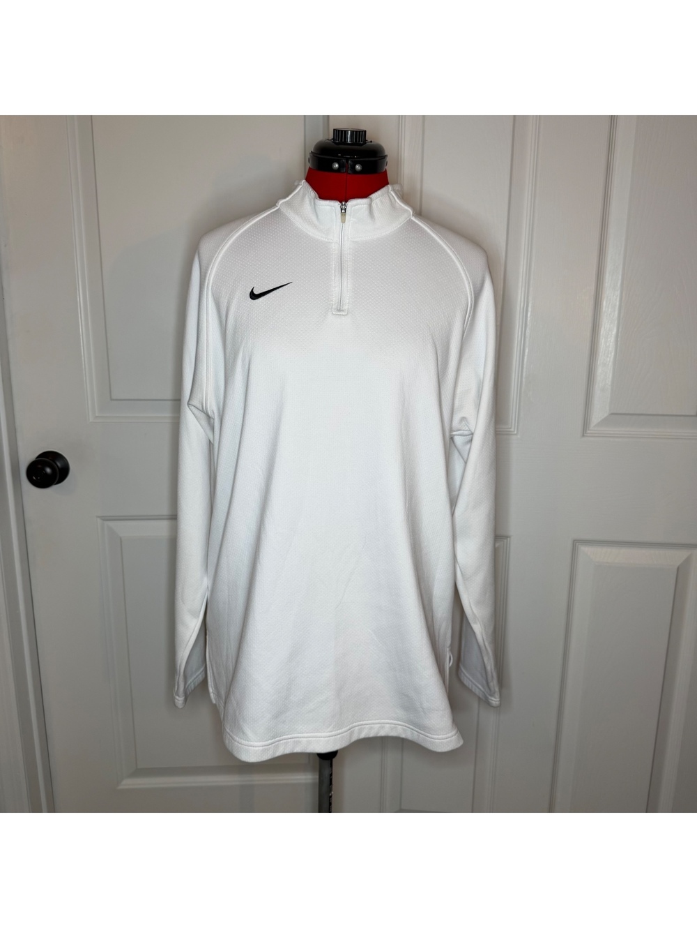 Vintage Nike Team Red Tag White Long Sleeve 1/4 Zip Pullover Mens S